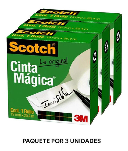 3m Scotch Cinta Mágica Rolllo 18mm X 33mts X 3 Unidades