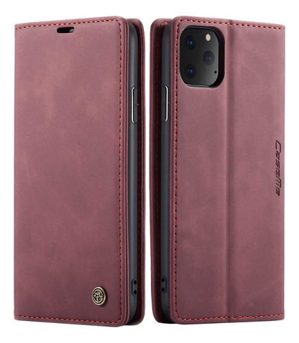 Funda Para iPhone 11 Pro Max Tapa Tarjetero Cuero Wine Red