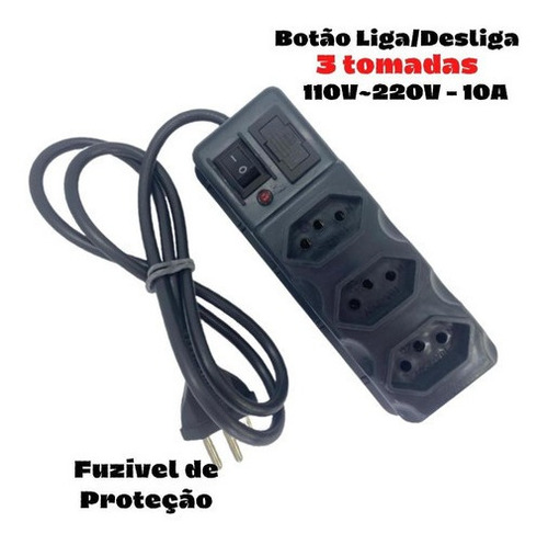 Régua Bivot Extensão Elétrica 3 Tomadas Filtro Linha