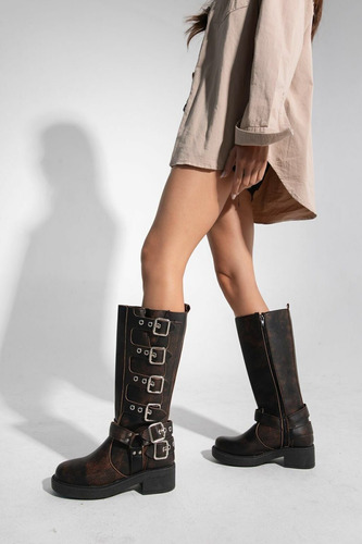 Botas Bucanera Biker De Montar Marrón Chocolate Con Hebillas