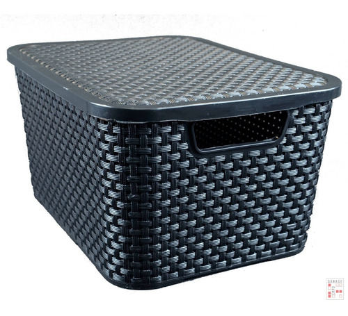  Caja Cesto Canasto Organizador Rattan 15lts Con Tapa Negro