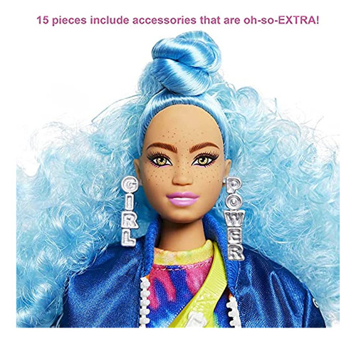 Barbie Extra Doll #4, Con 2 Gatos, Pelo Rizado Azul Mattel 