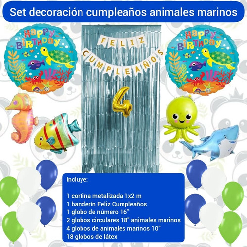 Combo Decoración Globo Animales Marinos Pulpo Tiburón Peces