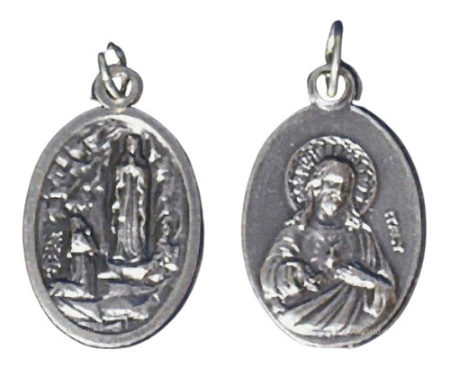 10 Medalla Virgen De Lourdes Y Sagrado Corazon De Jesus 22mm