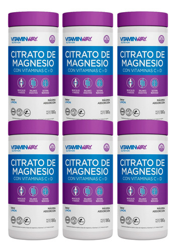 Citrato De Magnesio En Polvo Bebible 180 Gr X6 Vitamin Way