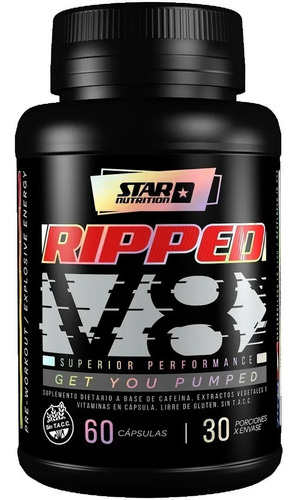 Ripped V8 Pre Workout Y Quemador Star Nut. 60 Caps. Cafeína