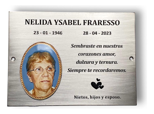 Placa Cementerio Recordatoria (15x20) Nicho Foto Acero Inox.