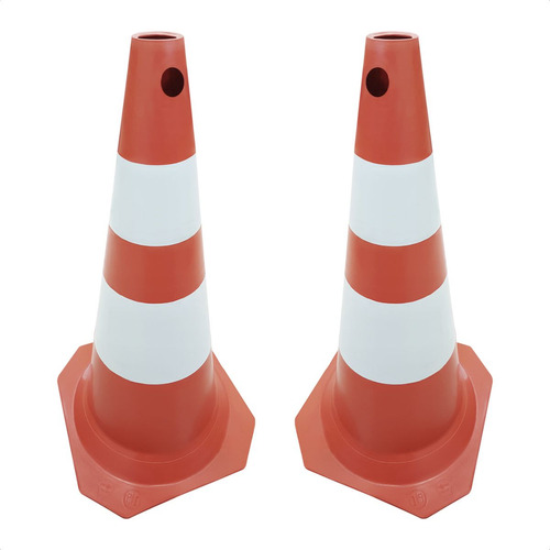 Kit 2 Cone Sinalização Rígido 75cm Trânsito Obra Segurança