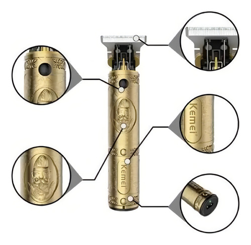 Maquina Cortar Cabelo Kemei Acabamento Perfeito Dourada