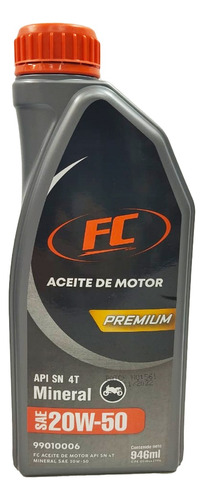 Aceite De Motor Sn 4t Mineral Sae 20w50 Para Moto Marca Fc