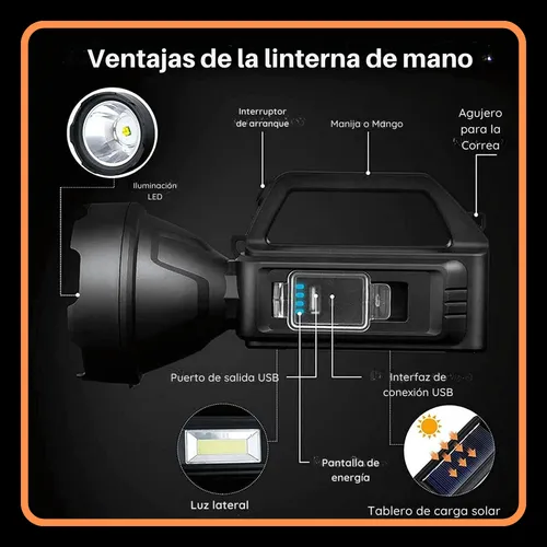 Linternas Led Recargables Potentes Usb Solar Táctica