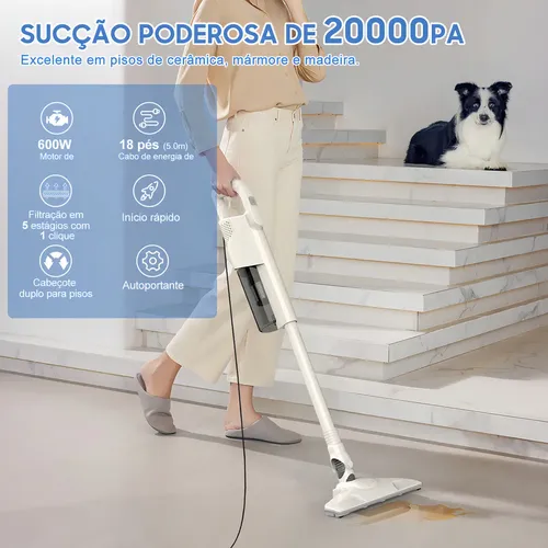 Aspirador De Pó Vertical Com Fio Portátil 2 Em 1 600w 18kpa Silencioso ...