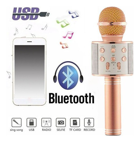 Micrófono Bluetooth Karaoke Con Jack Recargable De 3,5 Mm