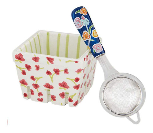 Mud Pie Juego Cesta Baya Floral 3.0 X 4.0 In Colador 7.7