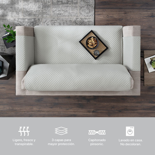 Protector Cubre Sala Doble Vista - 3 Pzas - Real Textil Olivo/gris