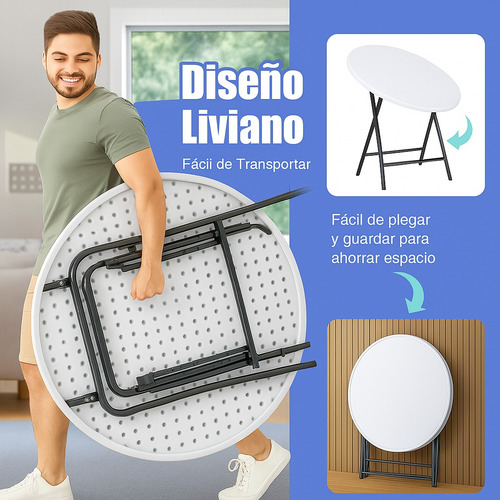Mesa Redonda Exterior Multiuso Pack 2 Pz Negro Blanco 80cm