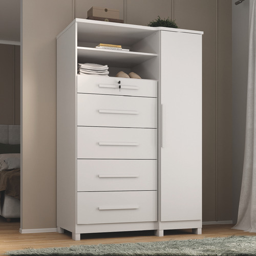 Cômoda Sapateira E Cabideiro Multiuso 5 Gavetas Imperial Cor Branco