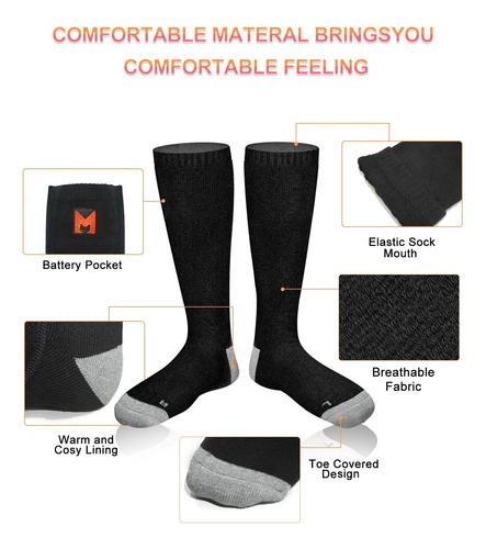 Calcetines Térmicos Eléctricos Hombre Mujer Batería 2023 Negro Diseño De La Tela Talle