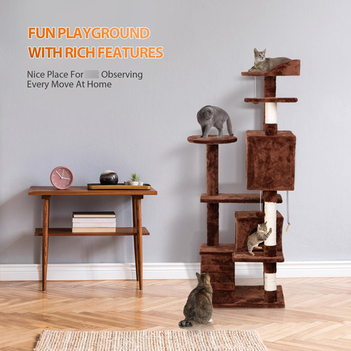 Árbol Para Gatos 137 Cm Con Varios Niveles Y Rascadores Marrón