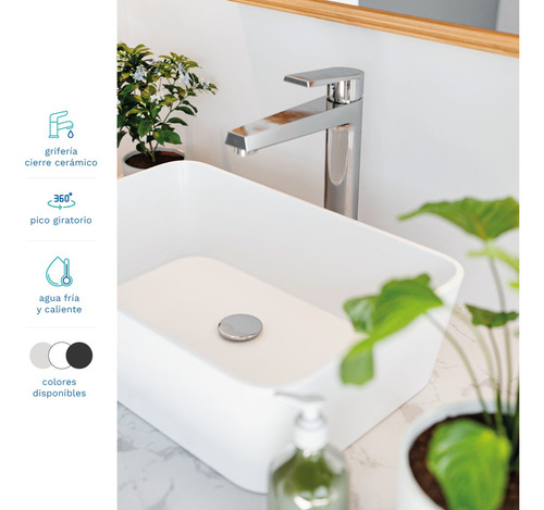 Grifería Lavatorio Monocomando Vasser Cromo Zafiro Baño Alto