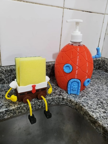 Combo Porta Esponja De Bob +casa De Bob Dispenser Detergente