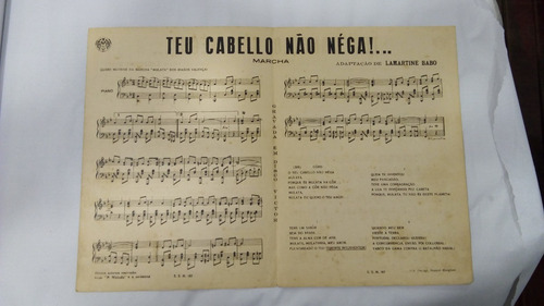 Rara -partitura, Lamartine Babo ,teu Cabello Não Néga!... (Usado)