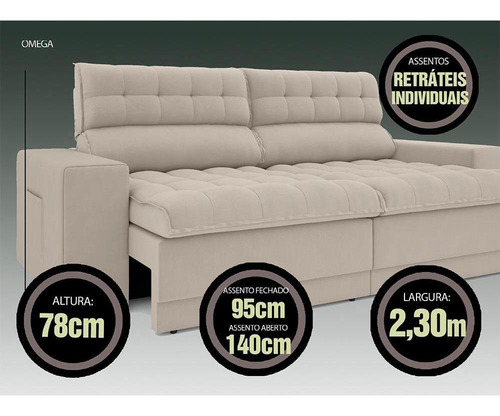 Imagem 4 de 12 de Sofá Omega Retrátil E Reclinável Velosuede Areia 2,30m (l)