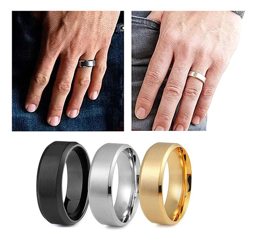 Imagen 1 de 9 de Anillo De Titanio Acero Inoxidable Minimalista Hombre 3pcs