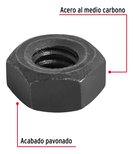 Tuerca 1/4'' Grado 5 Hexagonal Pavonada 250 Pz Fiero 44695