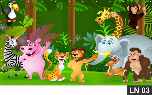 Painel De Festa Aniversário Safari Animais 2,00x1,50m Lona