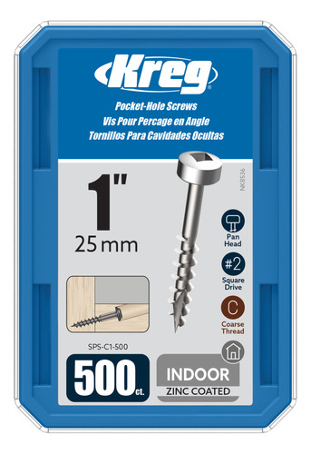Tornillos Kreg De Zinc De Rosca Gruesa #7 (500 Unidades)