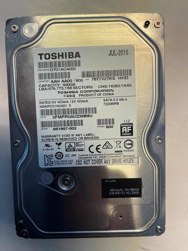 Disco Duro Sata 500gb 3.5  Toshiba Buen Estado