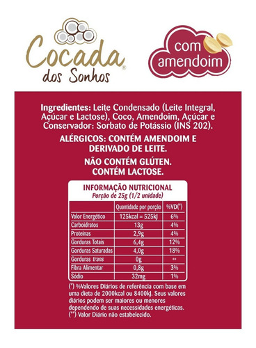 Cocada Dos Sonhos S/ Glúten - Amendoim 04un