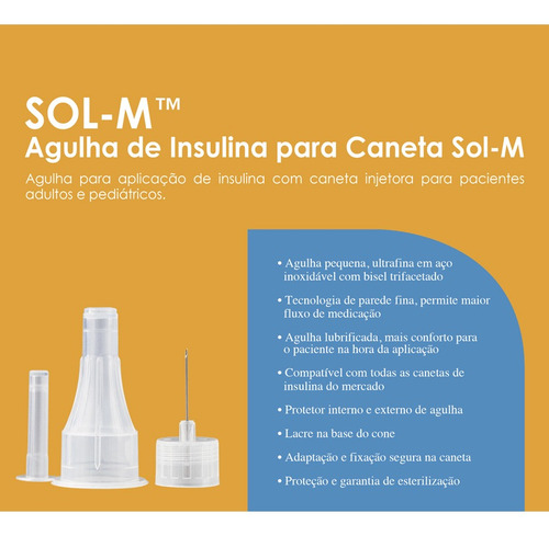 Imagem 7 de 9 de Agulha Para Caneta De Insulina 5mm 31g C/100un Sol-millenniu