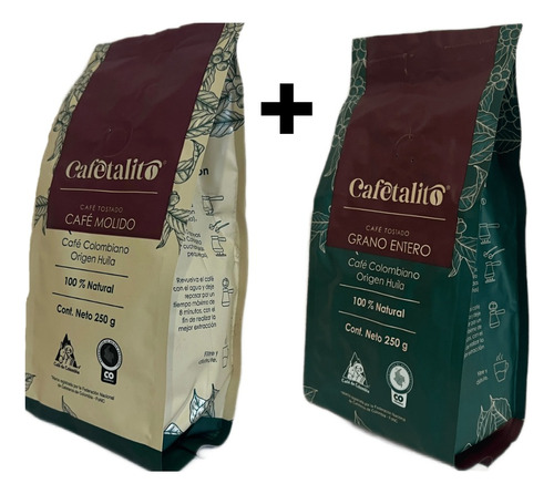 Pack Cafetalito Grano Y Molido 100% Arábica 500 Gr En Total