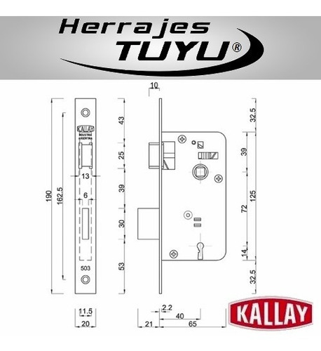 Cerradura Puerta Placa Interior Casa Kallay 503 Angosta