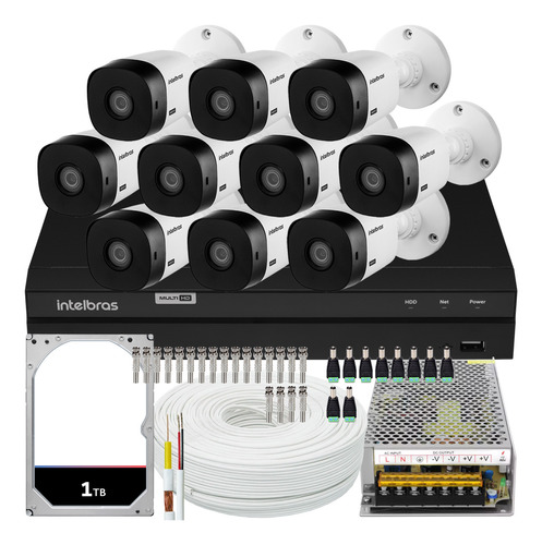 Kit Cftv 10 Câmeras Intelbras 1120b Dvr 16 Canais 1116 1tb