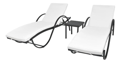 Camastro 2 Uds Con Mesa Poly Rattan Negro