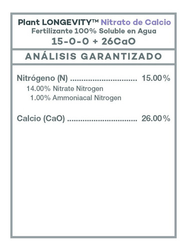 Nutriente Hidroponia Plant Longevity Nitrógeno Calcio 150g