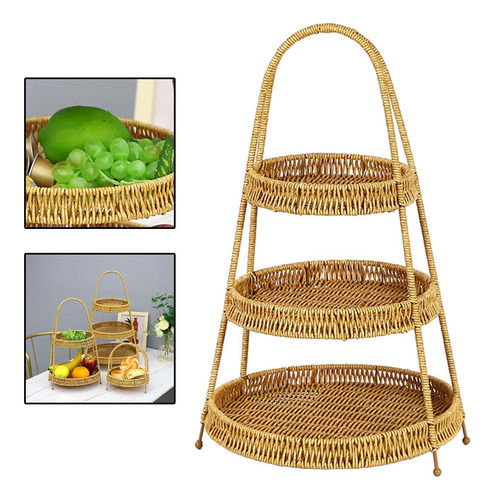 Cesta De Lanche Rústica Imitação De Vime Cesta 3 Níveis
