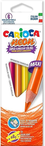 Imagen 1 de 3 de Lapices Color Carioca Neon Maxi X 6 Designed In Italy