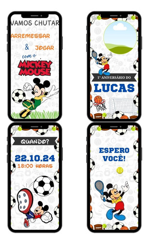 Convite Virtual Animado Em Vídeo Mickey Mouse Bola Esportes 1