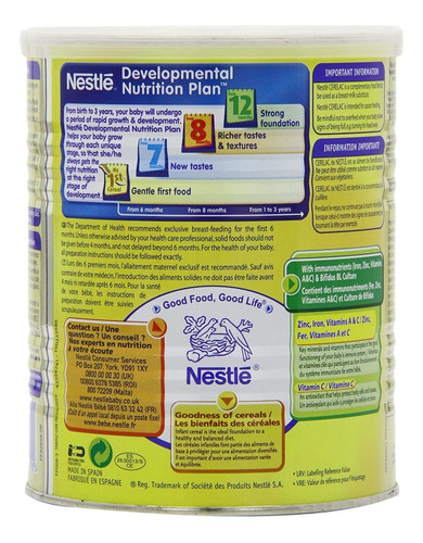 Imagen 4 de 7 de Nestle Cerelac, Mixed Verduras Y Arroz Con Leche, 400 G (14.