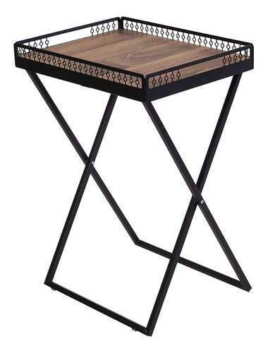 Mesa De Canto Para Sala Dobrável Com Bandeja Preto Fosco