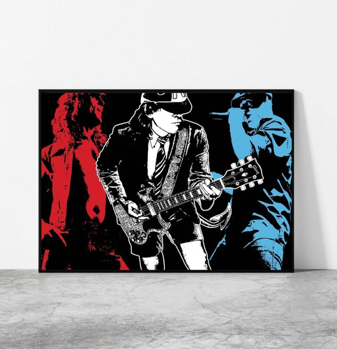 Cuadro 33x48cm Ilustracion Acdc Dibujo Marco Negro Fan Arte