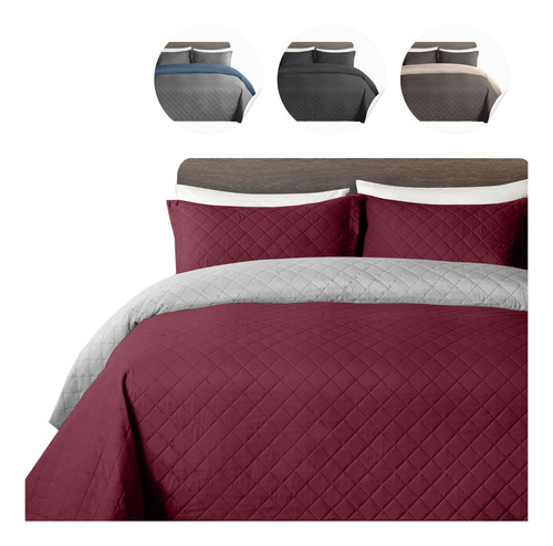 Fundas Para Almohada Modelo Holandesa Incluye 3 Piezas Color Vino/gris claro