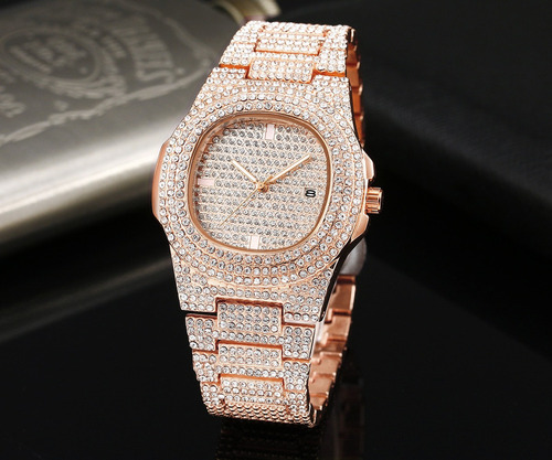 Moda Iced Out Reloj Hombres Diamante Acero Reloj