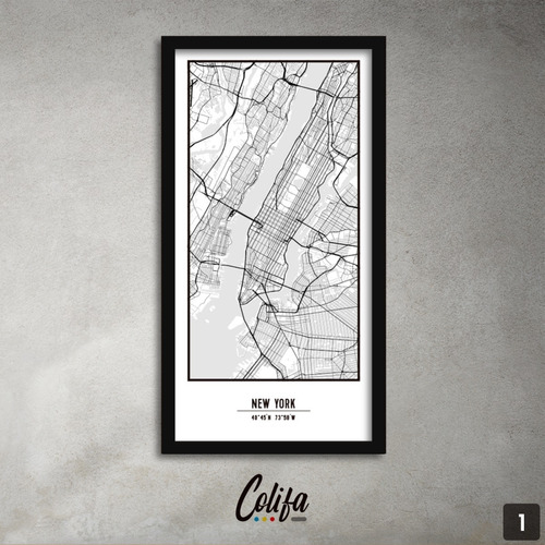 Cuadro Mapa New York - Decorativo - 30x60