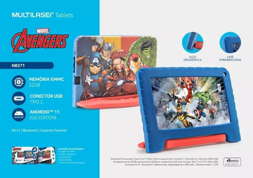 Imagen 3 de 10 de Tablet Multilaser Con Funda Avengers 32gb 2gb Ram Android 11