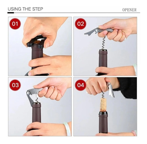 Imagen 3 de 4 de Set Kit 5 Pcs Sacacorcho Descorchador + Estuche Botella Vino